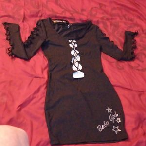 Dolls Kill Black Lace-Up Mini Dress with Star Embellishment